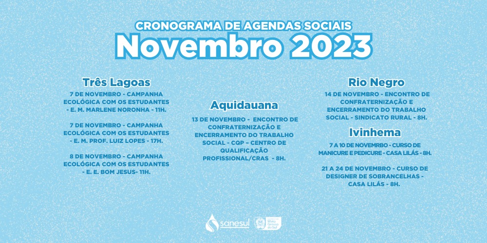 Sanesul promove cursos profissionalizantes e palestras no interior do Estado em novembro                                                                                                                                                                                                                                                                                                                                                                                                                            
